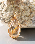 Load image into Gallery viewer, large teardrop golden rutilated quartz pendant