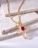 Load image into Gallery viewer, Clear Quartz Cross Pendant with Red Garnet
