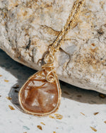 Load image into Gallery viewer, droplet brown rutilated quartz pendant
