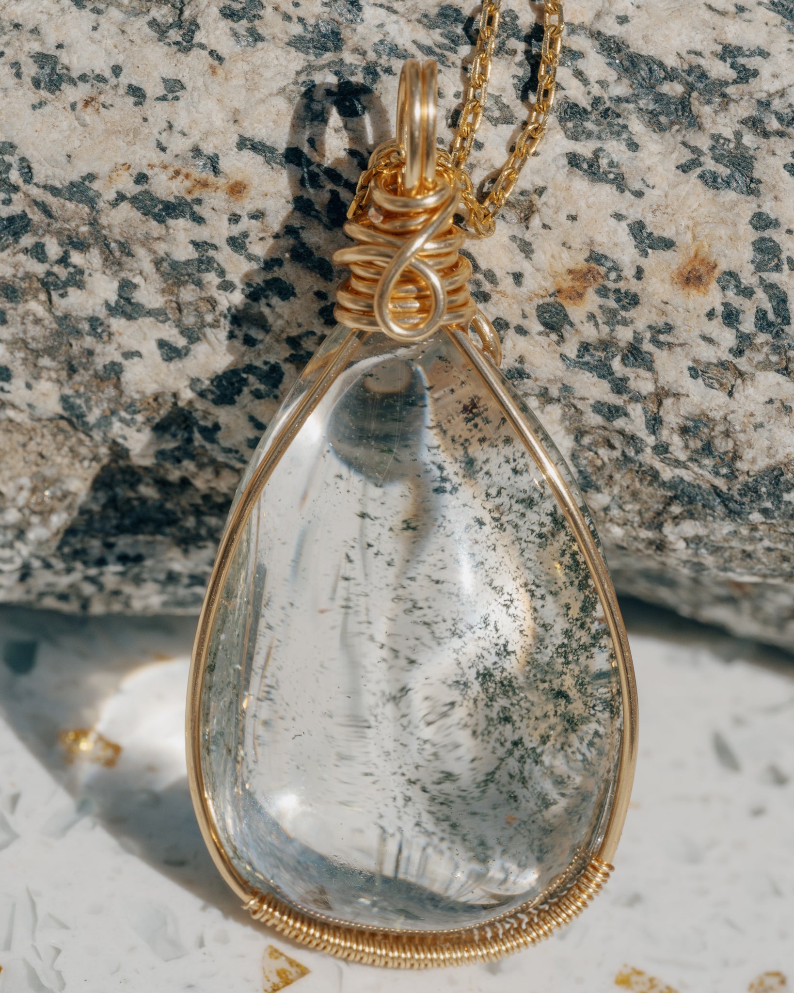 droplet green phantom quartz pendant