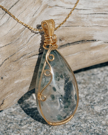 teardrop green phantom quartz pendant