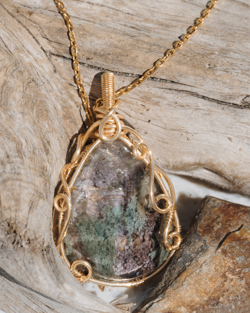 seabed world green phantom quartz pendant