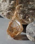 Load image into Gallery viewer, big sphere golden rutilated quartz pendant
