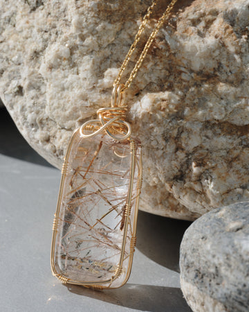 golden rutilated quartz tower pendant