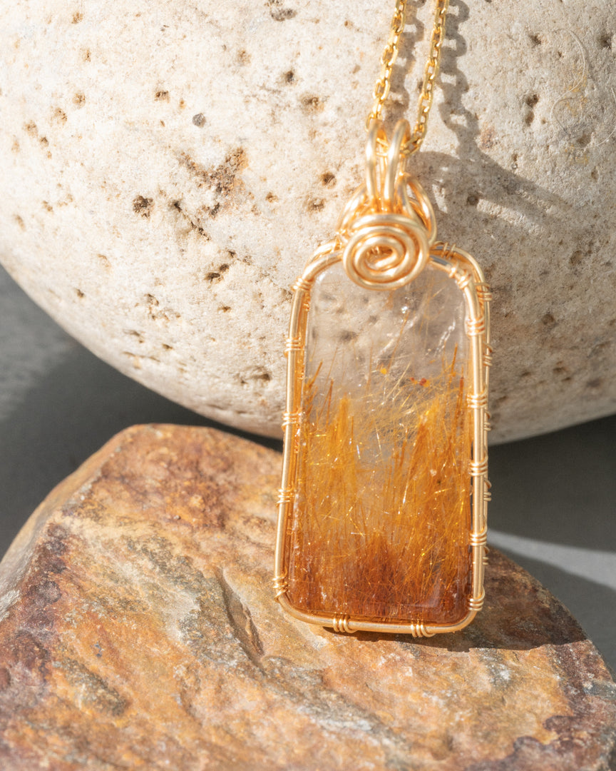 straw golden rutilated quartz pendant