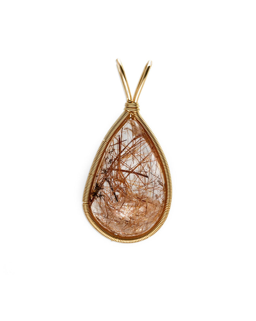 teardrop red rutilated quartz pendant