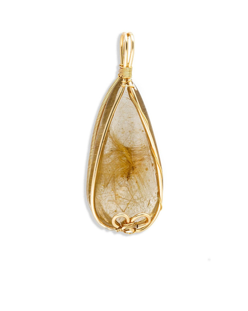 medium teardrop golden rutilated quartz pendant