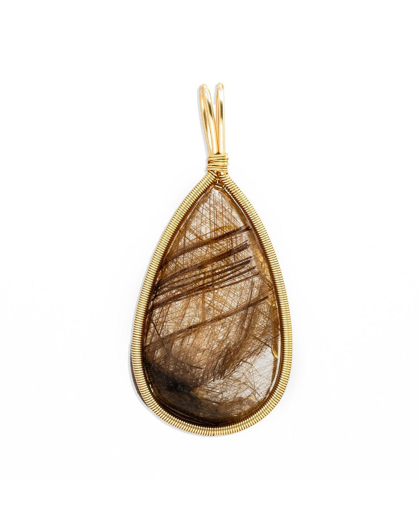 teardrop brown rutilated quartz pendant