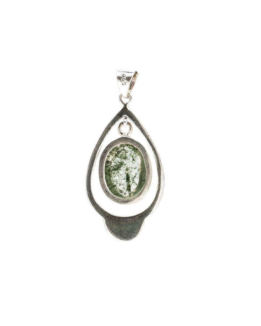 teardrop phantom quartz pendant in silver setting