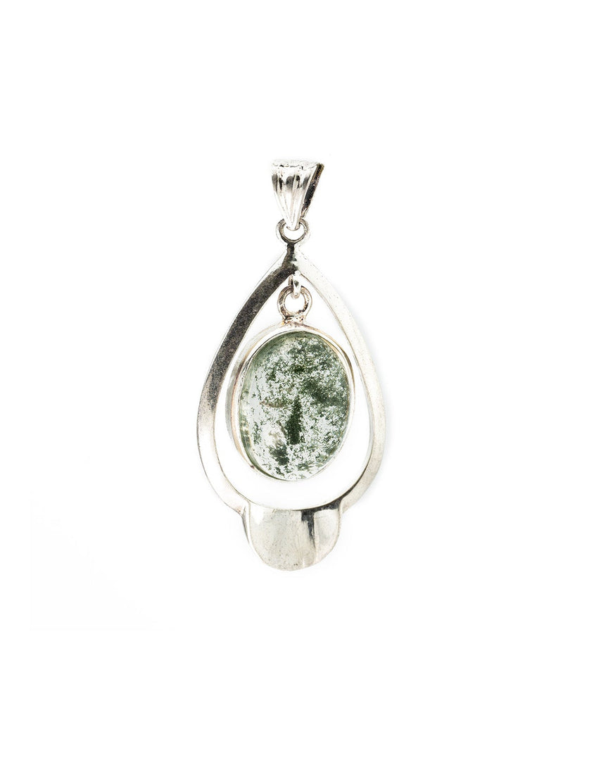 teardrop phantom quartz pendant in silver setting