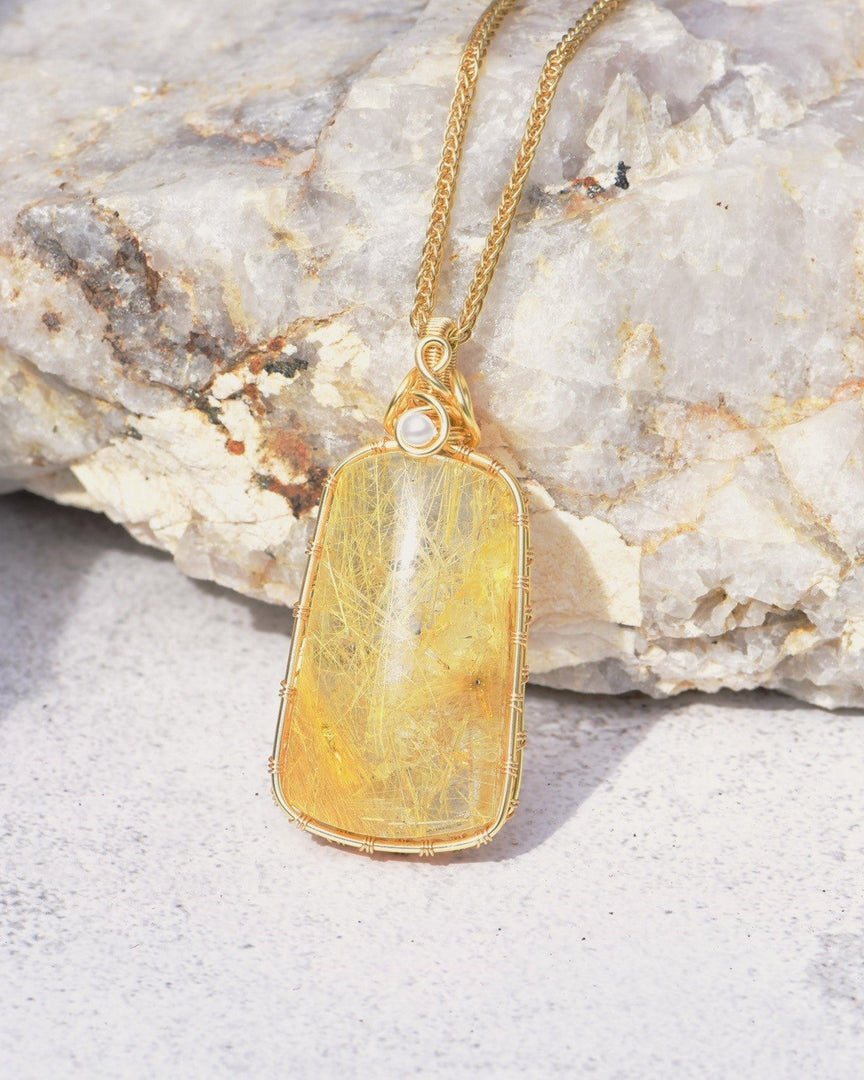 golden rutilated quartz tower pendant