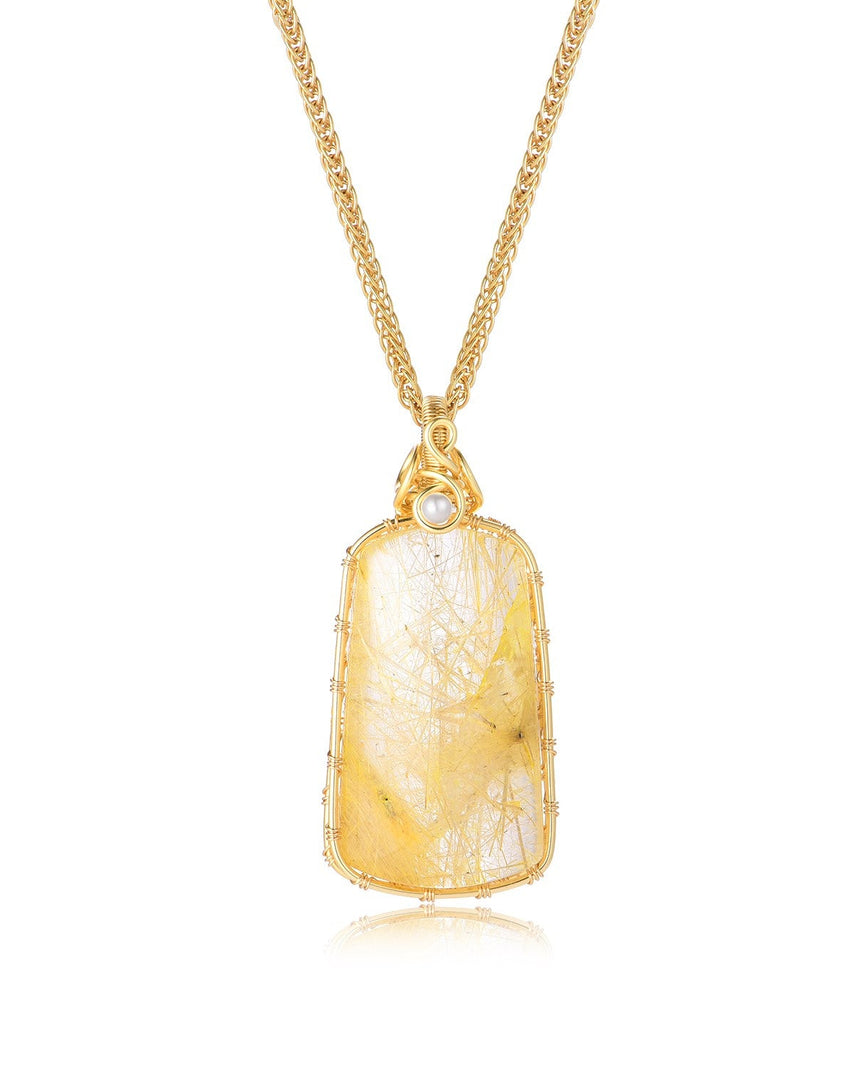 golden rutilated quartz tower pendant