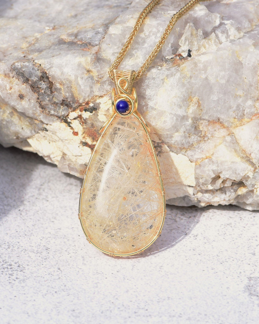 teardrop white rutilated quartz pendant