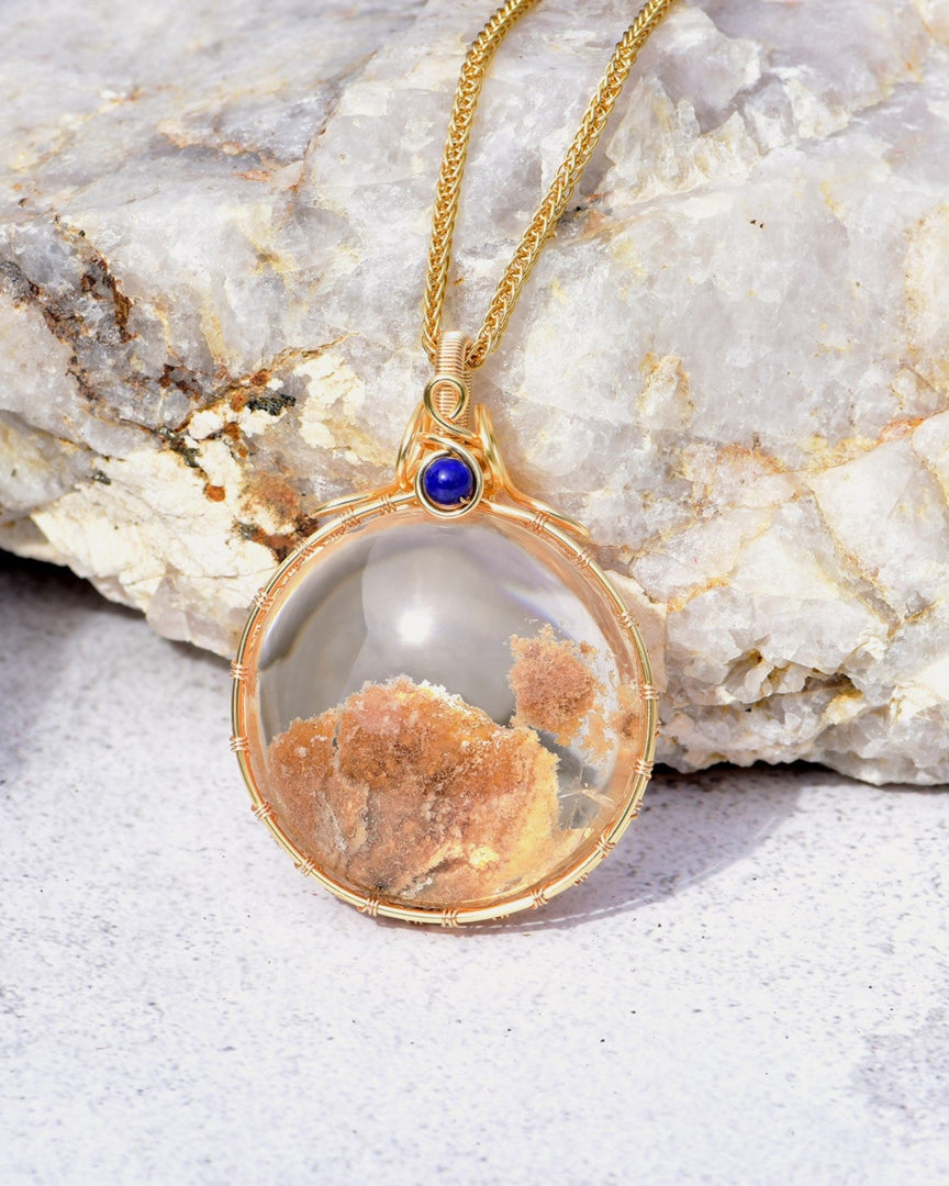 oval red seabed world phantom quartz pendant