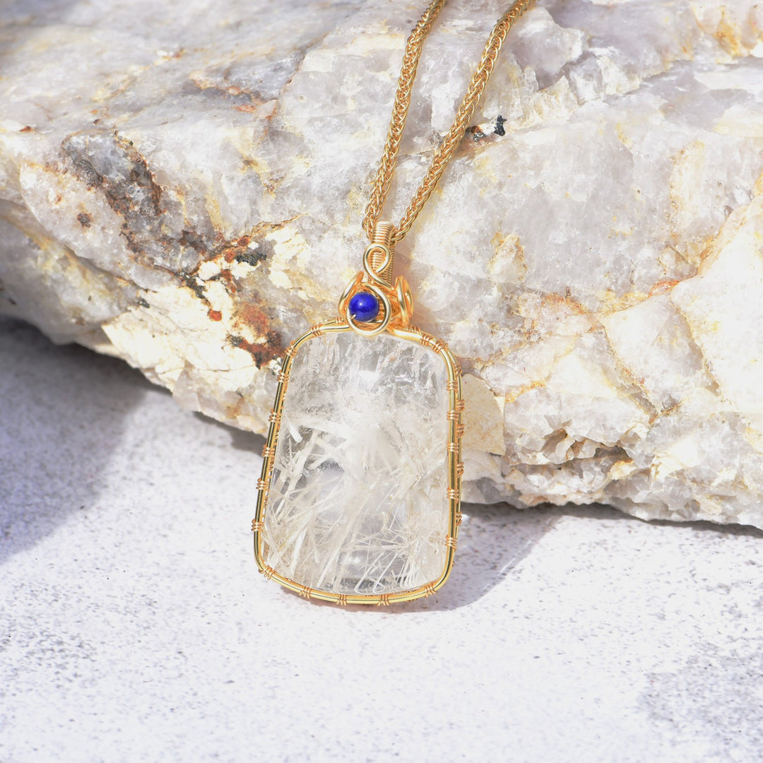 snowflake white rutilated quartz pendant