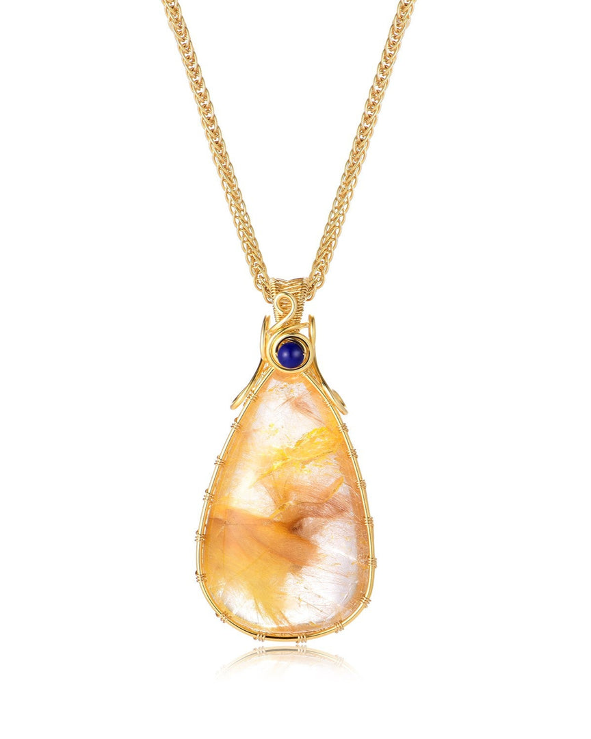 medium teardrop gold rutilated quartz pendant