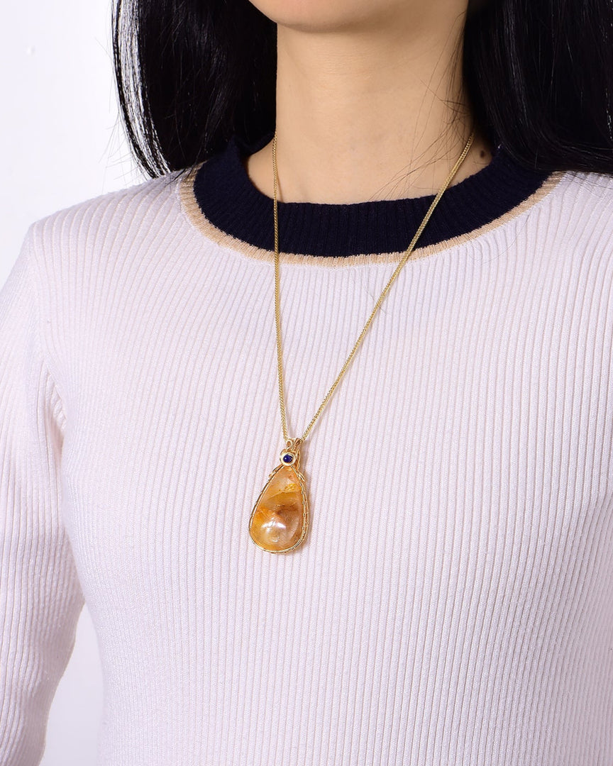 medium teardrop gold rutilated quartz pendant