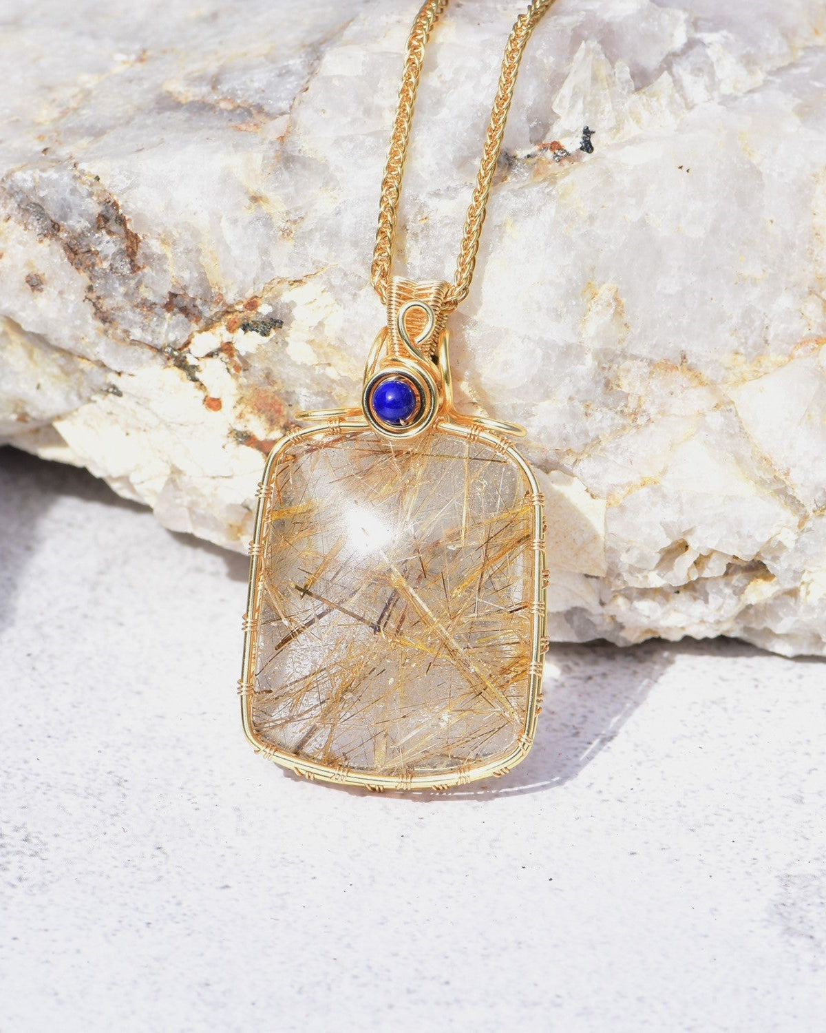 golden rutilated quartz slab pendant