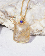 Load image into Gallery viewer, small golden rutilated quartz tower pendant
