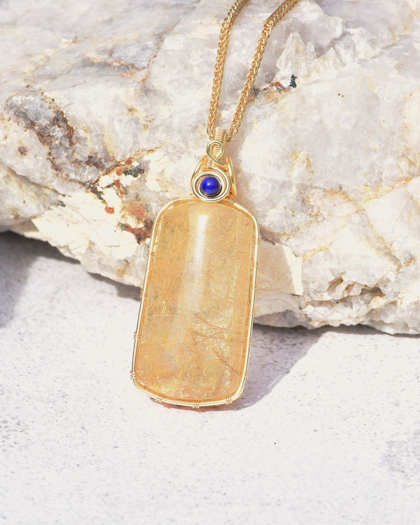 golden rutilated quartz tower pendant