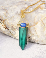 Load image into Gallery viewer, sleek malachite obelisk pendant
