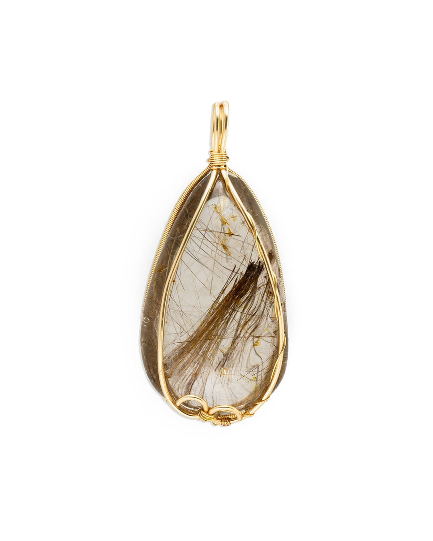 large teardrop golden rutilated quartz pendant