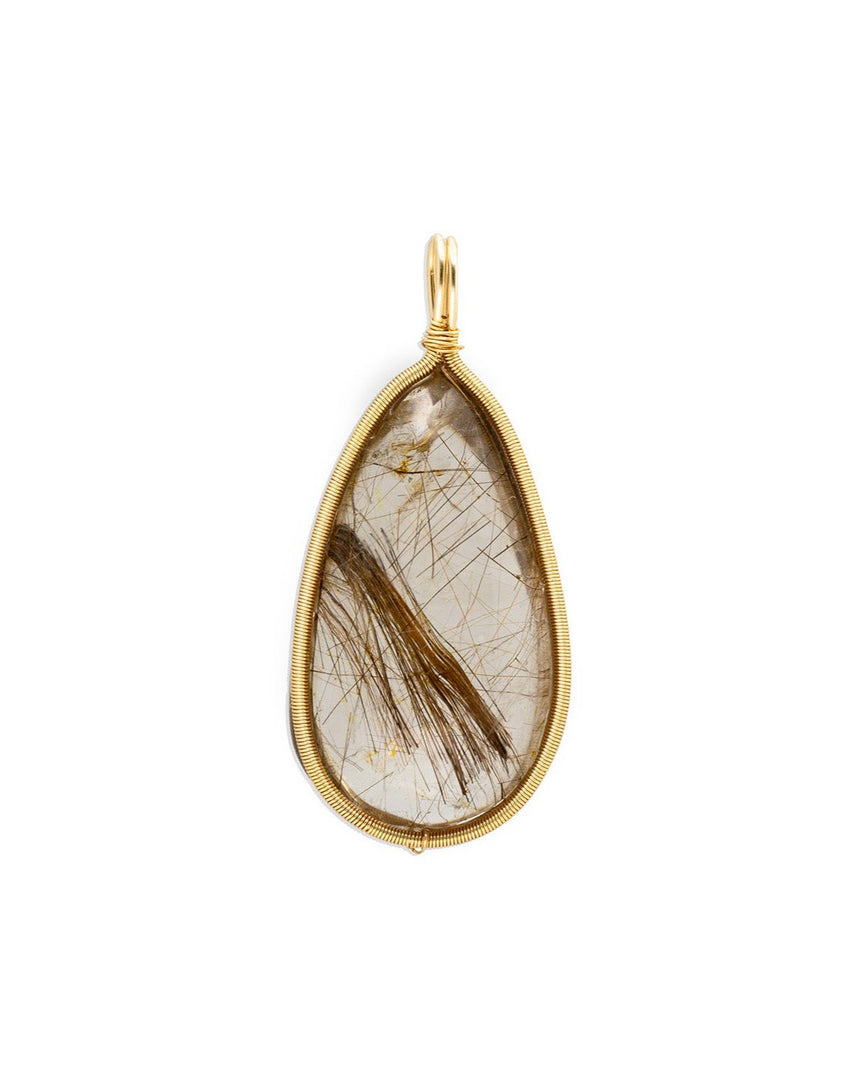 large teardrop golden rutilated quartz pendant