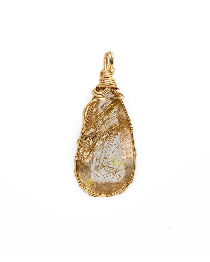 drop shaped golden rutilated quartz pendant