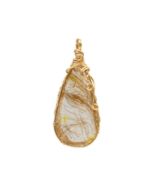 drop shaped golden rutilated quartz pendant