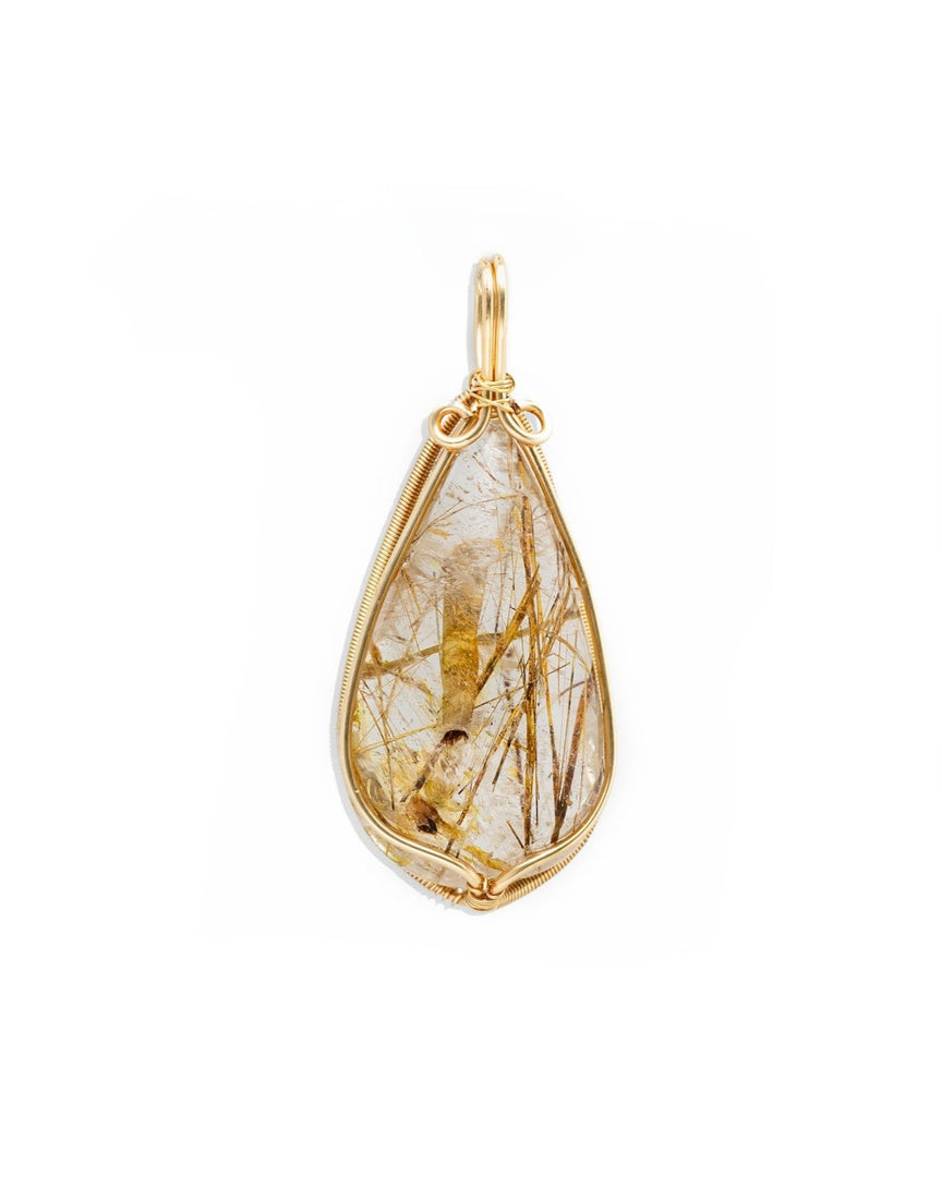 medium teardrop golden rutilated quartz pendant