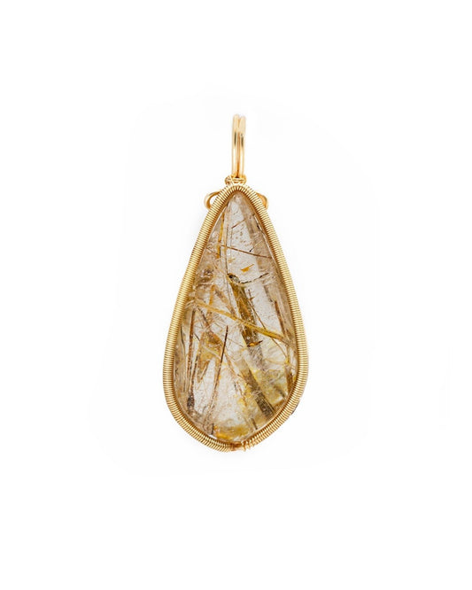 medium teardrop golden rutilated quartz pendant