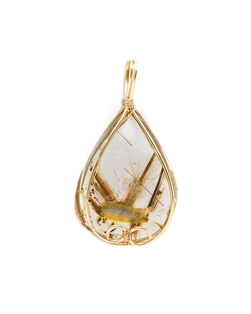 droplet golden rutilated quartz pendant