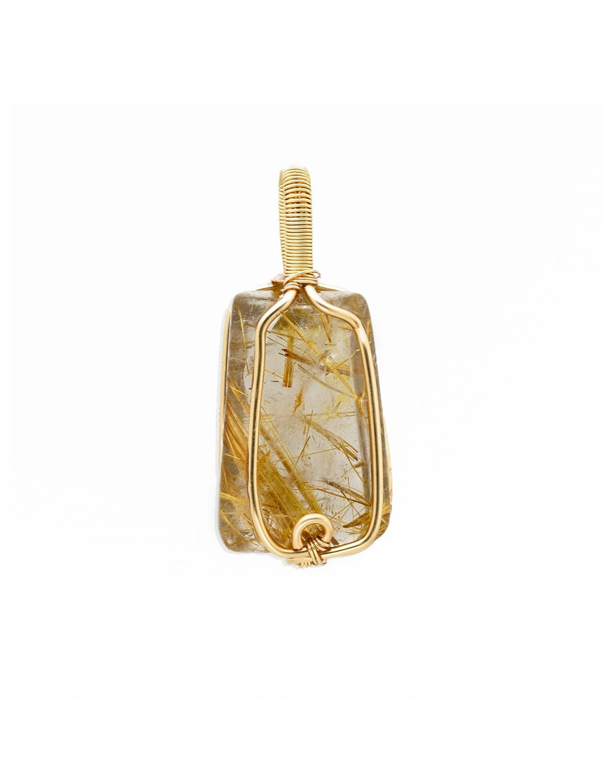 trapezoid golden rutilated quartz pendant