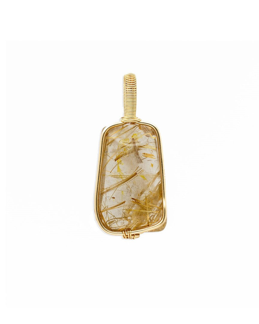 trapezoid golden rutilated quartz pendant