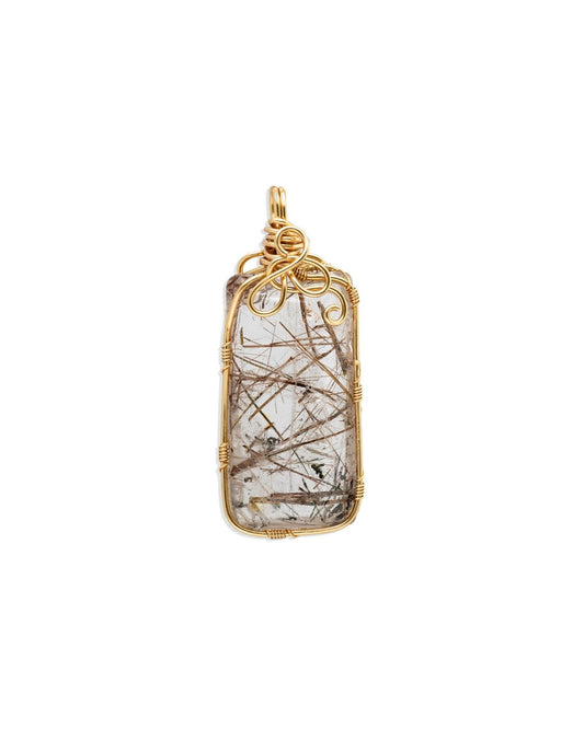 golden rutilated quartz tower pendant