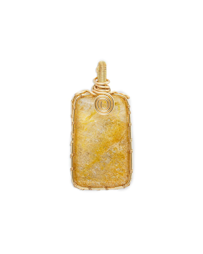 large golden rutilated quartz amulet pendant