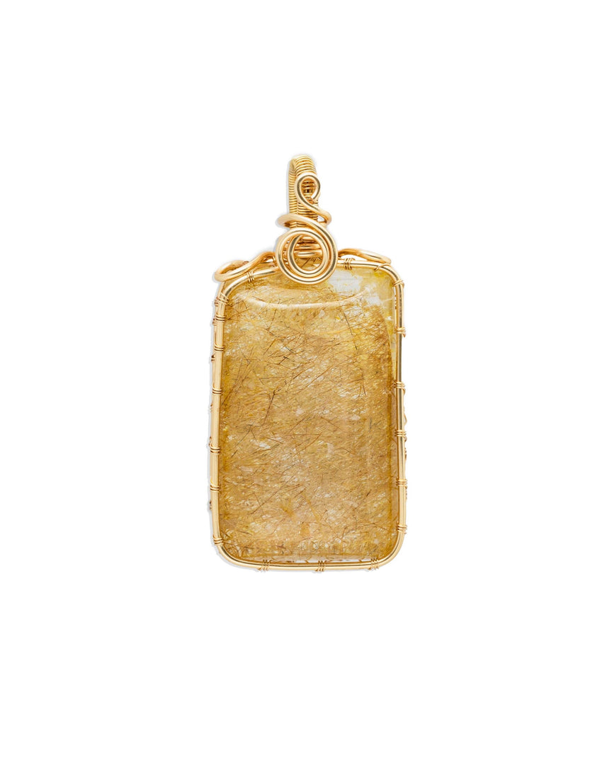 large golden rutilated quartz amulet pendant