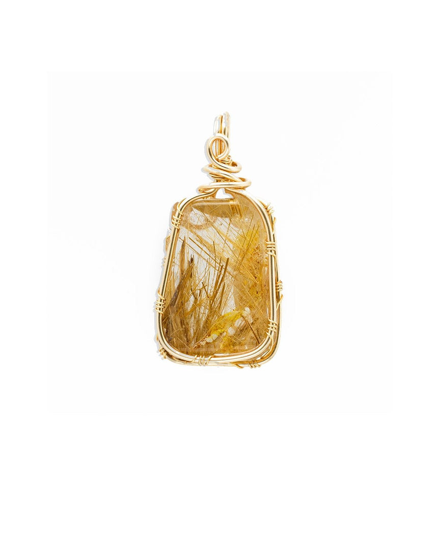 small trapezoid golden rutilated quartz pendant