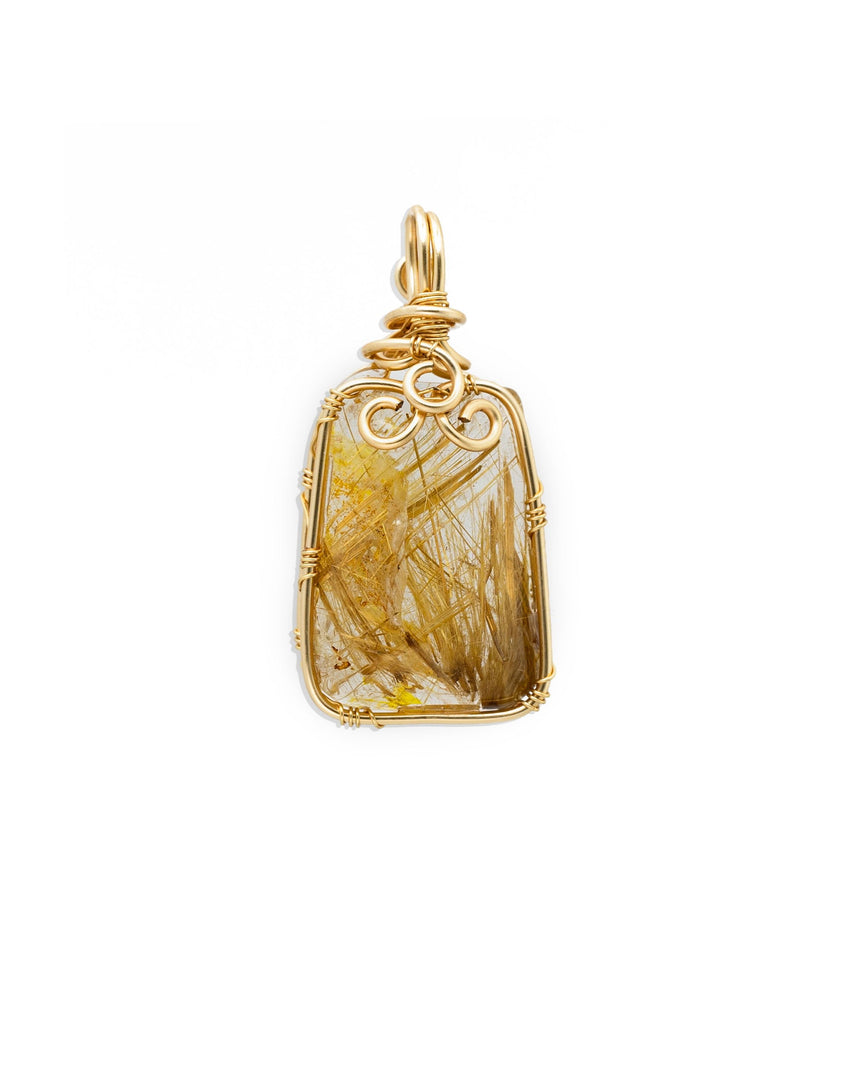 small trapezoid golden rutilated quartz pendant