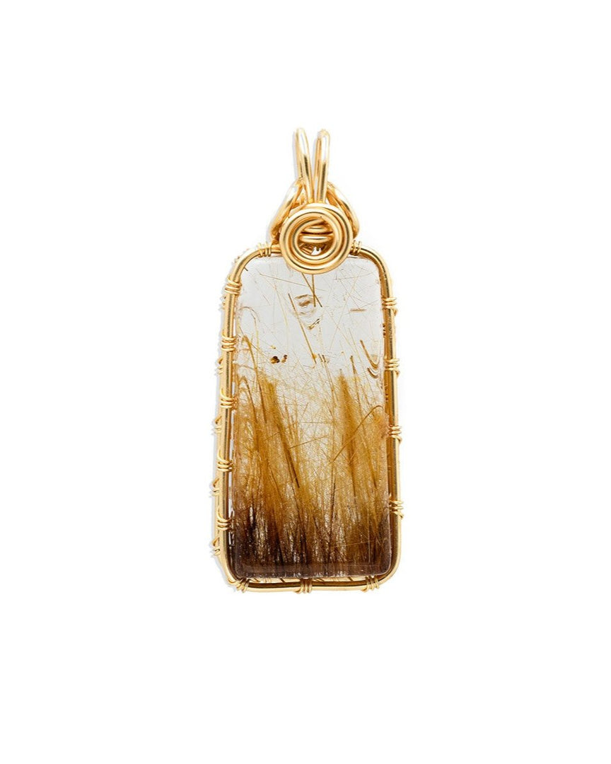 straw golden rutilated quartz pendant