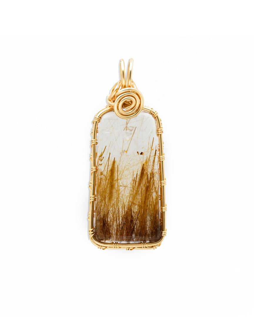 straw golden rutilated quartz pendant