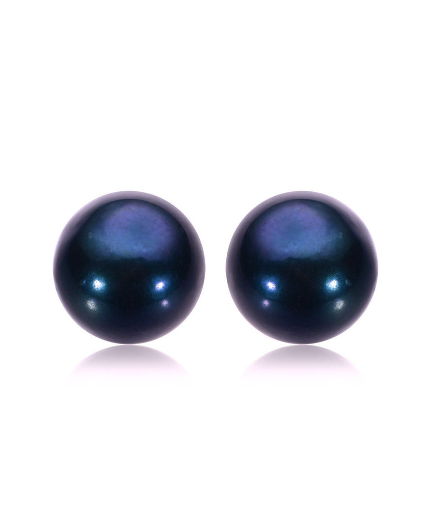 11mm deep aqua freshwater pearl stud earrings