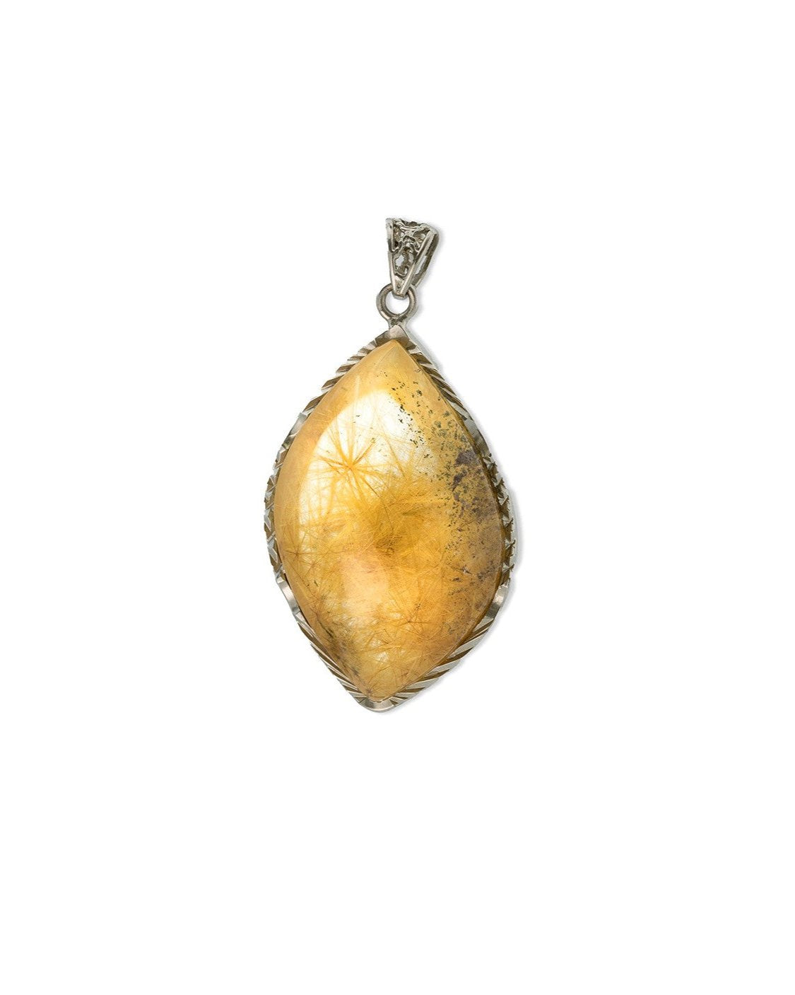 golden rutilated quartz pendant in silver setting