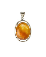 Load image into Gallery viewer, oval “rabbit hair” quartz pendant in silver setting
