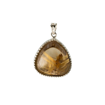 triangular golden rutilated quartz pendant in silver setting