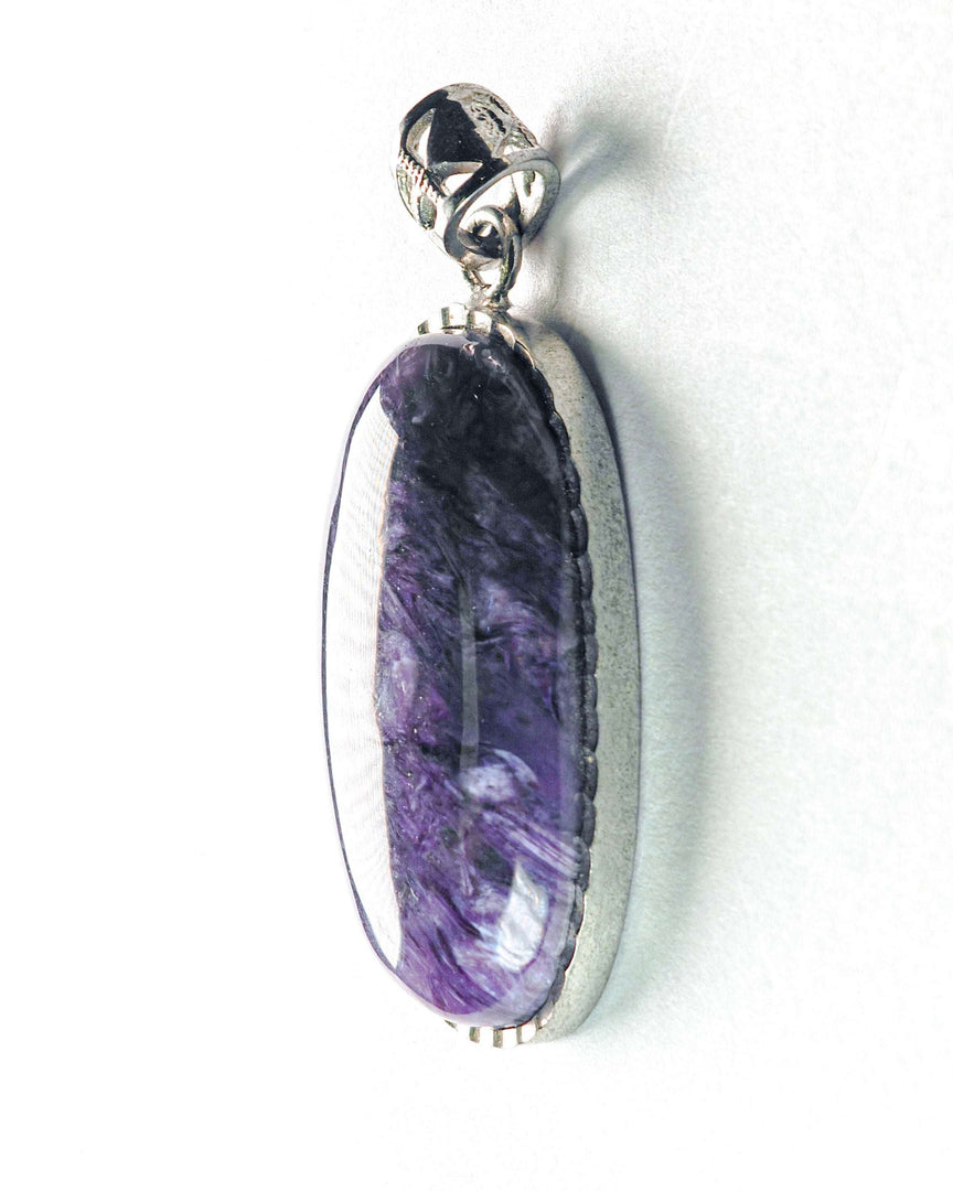 Charoite Pendant (Oval Sterling Silver) on a white background