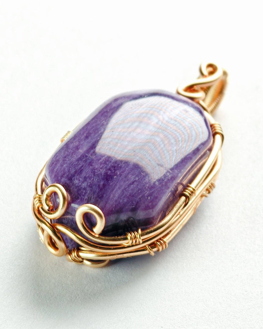 Charoite Pendant (Rectangular Wire-Wrapped) on a white background