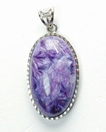 Load image into Gallery viewer, Purple stone pendant with silver frame on white background
