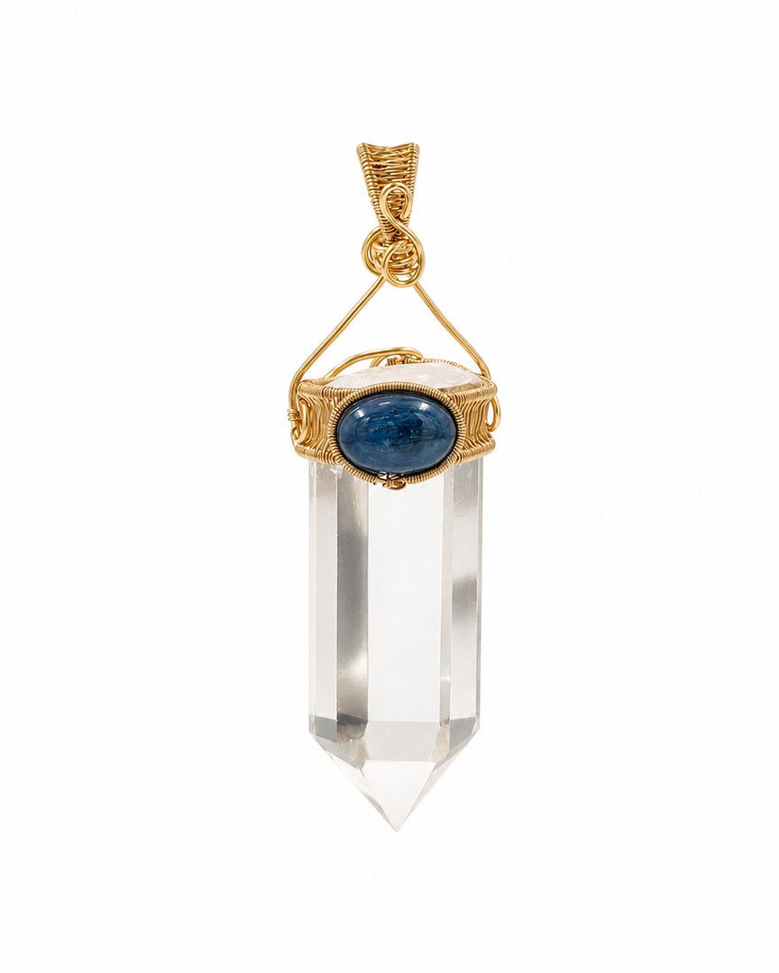 Guardian Clear Quartz Pendant with Lapis Lazuli