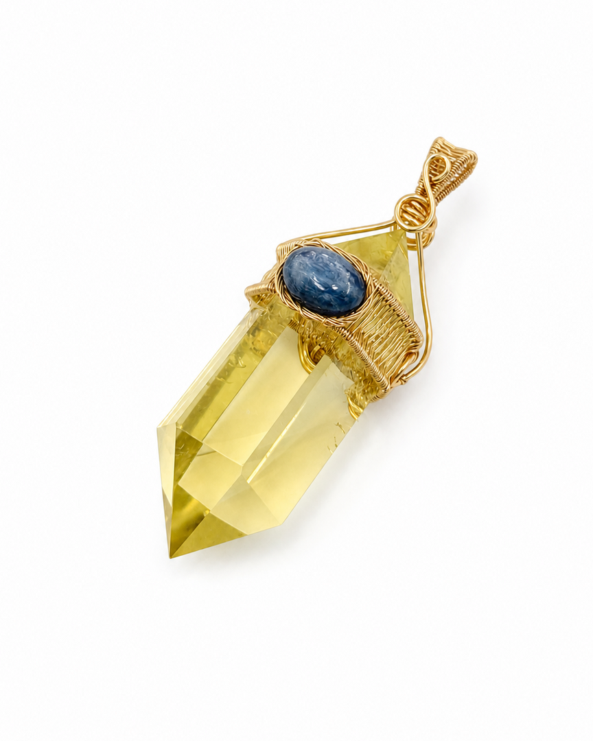 Handmade Large Double Pointed Natural Citrine Pendant | Exceptional Clarity
